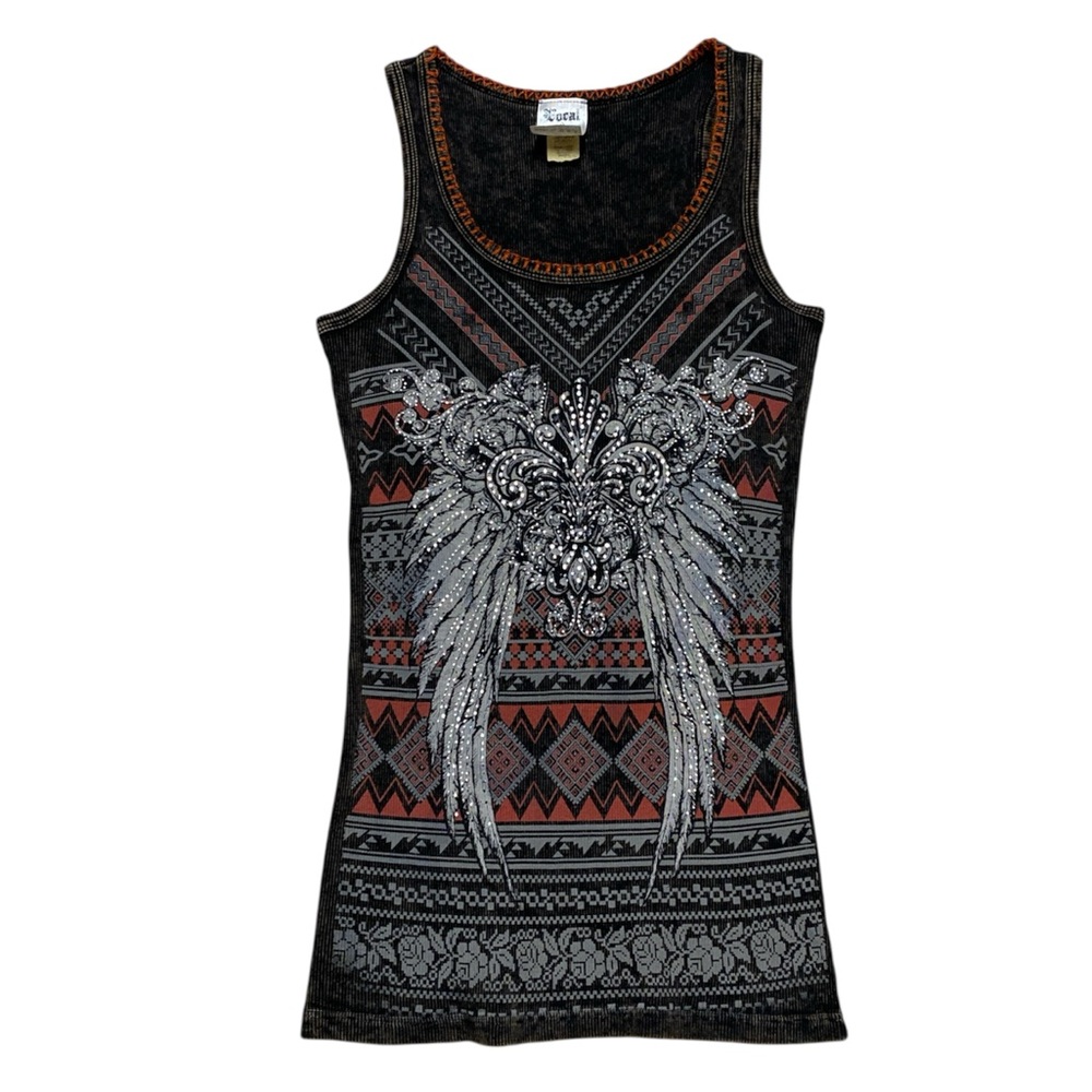 Y2k Vocal Tank Top Women’s S Vintage Grunge Embellished Angel Wings Fleurdelis